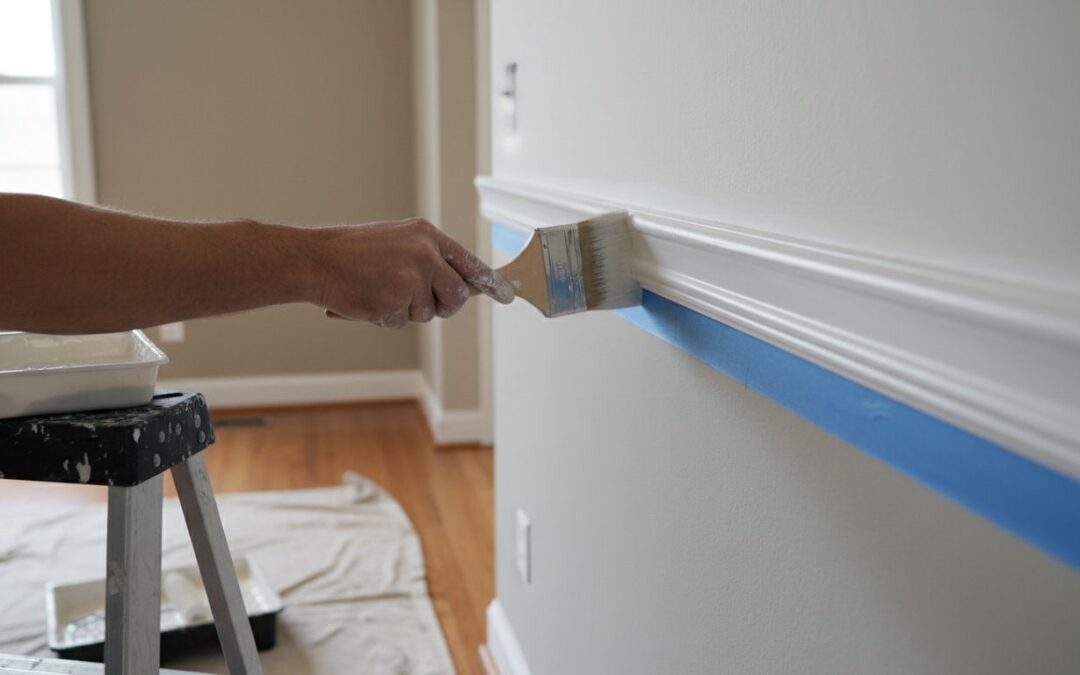 Detailed cutting-in around interior trim during painting project.